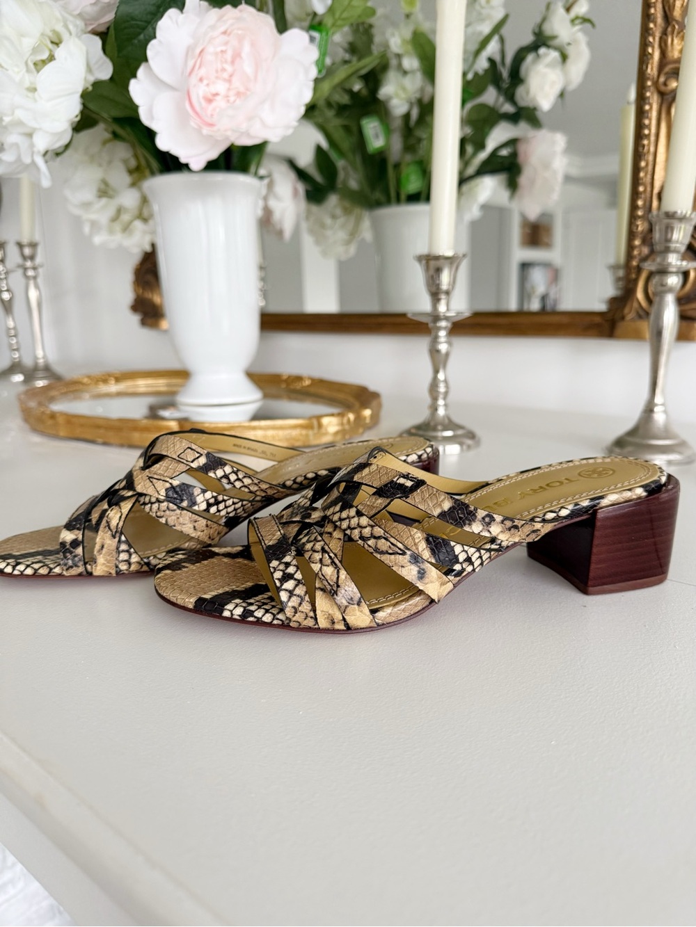 Tory Burch basketweave snake-Print Slide Sandals, sz 7, NWOT - Picture 2 of 7